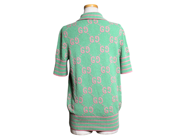美品・鑑定済★グッチ　シェリー　ロゴ　コットン　ポロシャツ　レディース　10 GUCCI グッチ GG柄 シェリーライン 半袖ポロシャツ 251623 X3235