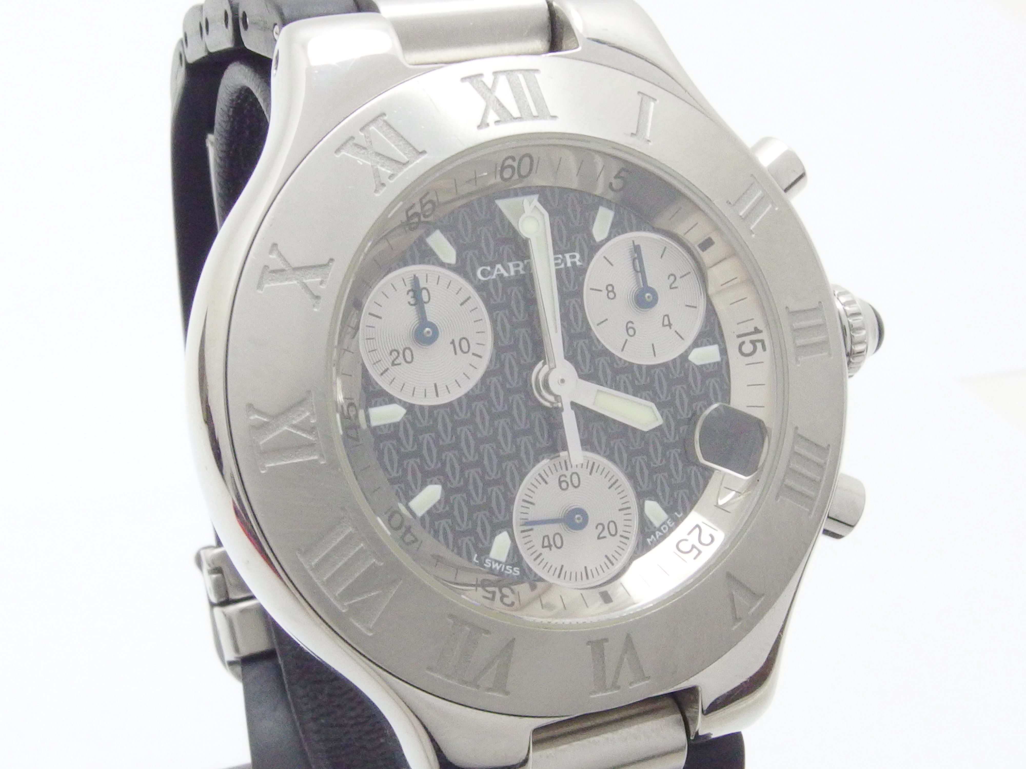Cartier 　カルティエ 　腕時計　クオーツ　メンズ　クロノスカフ　W10125U2　SS×ラバー　黒文字盤　【435】