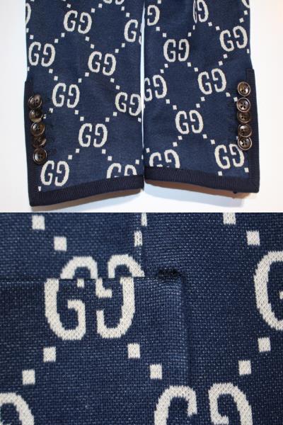 GUCCI グッチ ジャケット メンズ44 ネイビー GGロゴ 総柄