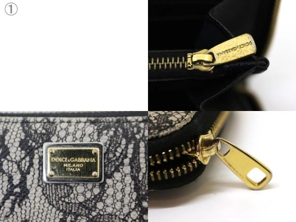 DOLCE&GABBANA ドルチェアンドガッパーナ 財布 ラウンド長財布 ブラック レースプリントレザー (2120000310447) 【200】