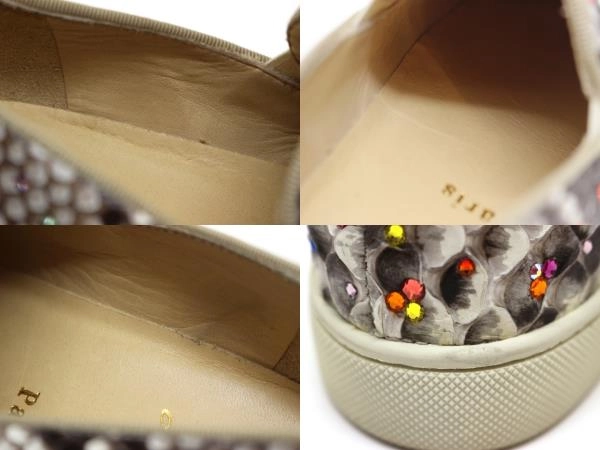 Christian Louboutin　クリスチャンルブタン　スリッポン　レディース37ハーフ　マルチカラー　パイソン/ラインストーン　2148103607158　【432】