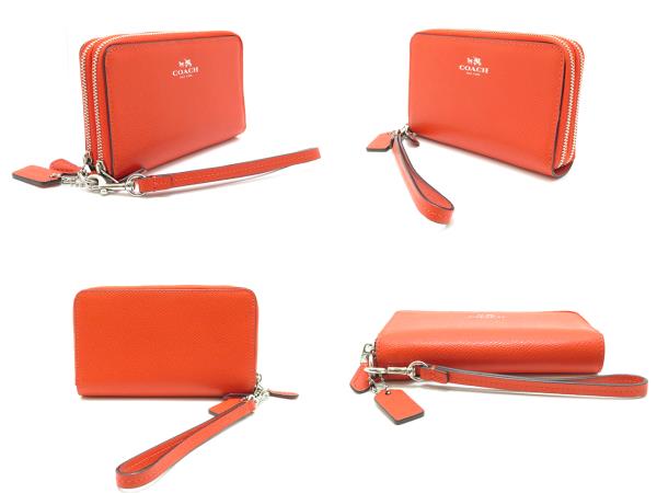 COACH コーチ コンパクトラウンド財布 オレンジ レザー【430