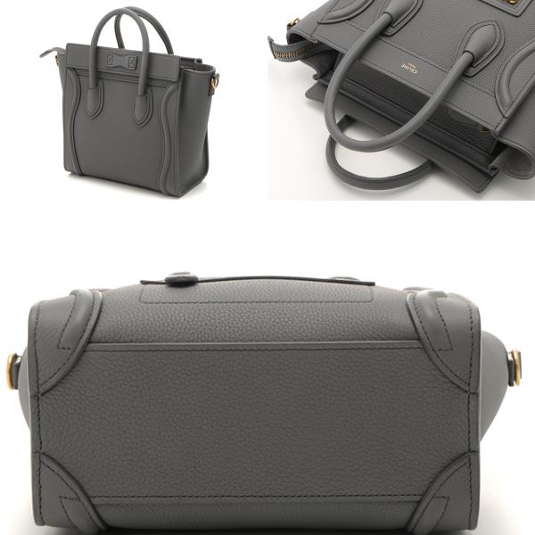 CELINE セリーヌ ラゲージ ナノショッパー グレー レザー【430