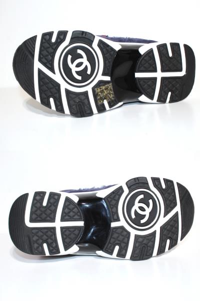 CHANEL　シャネル　スニーカー　レディース38　　ネイビー　レッド　ファブリック　スエード　G34052　（2148103294280）【200】