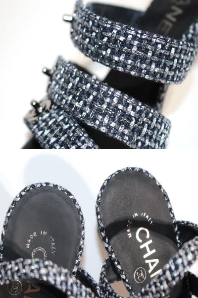 CHANEL シャネル サンダル レディース35 約22cm シルバー ファブリック