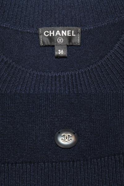 CHANEL 長袖セーター 40 ネイビー/ゴールド　カシミヤ Chanel navy with gold cashmere and viscose with logo sweater
