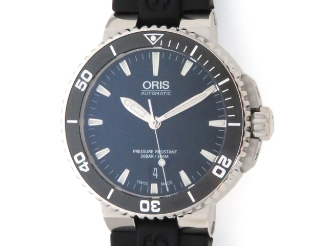 オリス　ORIS　アクイズ　デイト　メンズ　時計　自動巻き　３００ｍ防水　シースルーバック　【436】