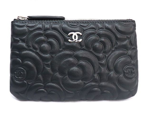 CHANEL シャネル カメリアミニポーチ 小物 ブラック／シルバー金具