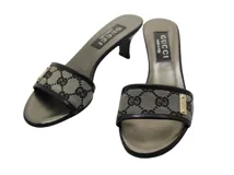 GUCCI グッチ GGミュール 35C ブラック カーキ キャンバス 革 106 1445