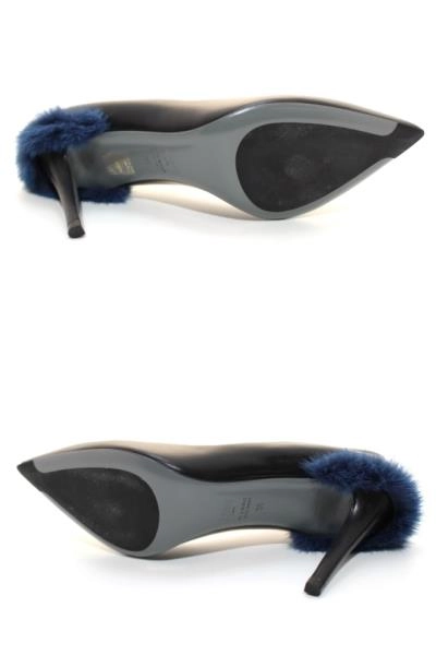 FENDI フェンディ 靴 パンプス レディス38(約24.5～25.0cm)  ブラック ネイビー レザー ファー RN146779 (2143700188178) 【200】