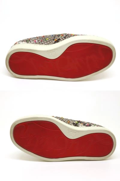 Christian Louboutin　クリスチャンルブタン　スリッポン　レディース37ハーフ　マルチカラー　パイソン/ラインストーン　2148103607158　【432】