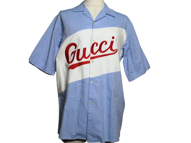 Gucci ロゴ入り 半袖シャツ 水色/ホワイト Gucci ロゴ入り 半袖シャツ 水色/ホワイト ブルー（青）系 S