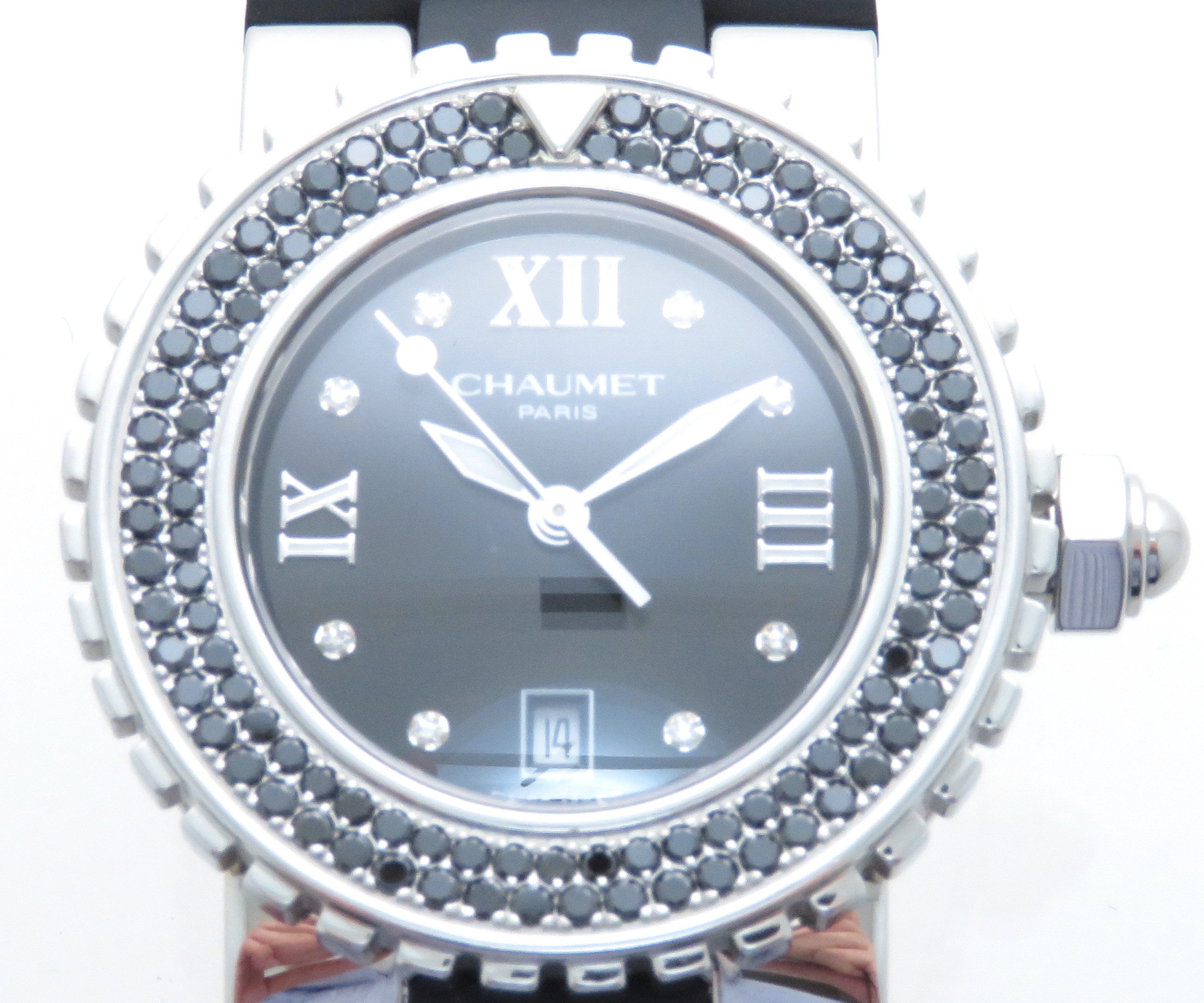 CHAUMET　ショーメ　クラス・ワン　622　ブラックダイヤモンドベゼル　クオーツ　レディース腕時計　ラバー　【205】