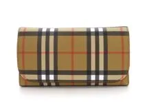 BURBERRY バーバリー チェック柄三つ折長財布 財布 ベージュ/オレンジ