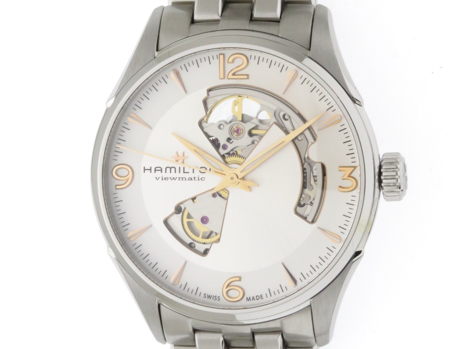 HAMILTON ハミルトン　時計 ジャズマスター　ビューマチック　オープンハート　H327050　自動巻き　シルバー文字盤　SS　男性用時計【410】
