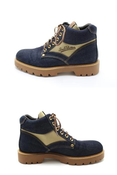 LOUIS VUITTON ルイ・ヴィトン 靴 オーベルカンフライン ブーツ メンズ7ハーフ(約26cm) ネイビー デニム/レザー (2120500251578) 【200】