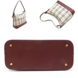 BURBERRY バーバリー チェック柄 ワンショルダーバッグ ボルドー/ベージュ キャンバス/レザー【430】2148103656392