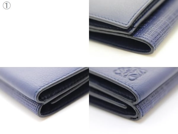 LOEWE ロエベ 財布 トライフォールドウォレット ネイビー カーフ (2143000705037) 【200】