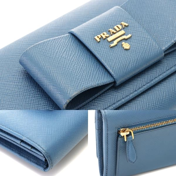 PRADA プラダ リボン ZIP長財布 ブルー サフィアーノ 1MH132【471】2148103685736