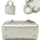 LADY DIOR レザー シルバー メタリック マイクロ カナージュ Dior ディオール カナージュ スモールレディーディオール