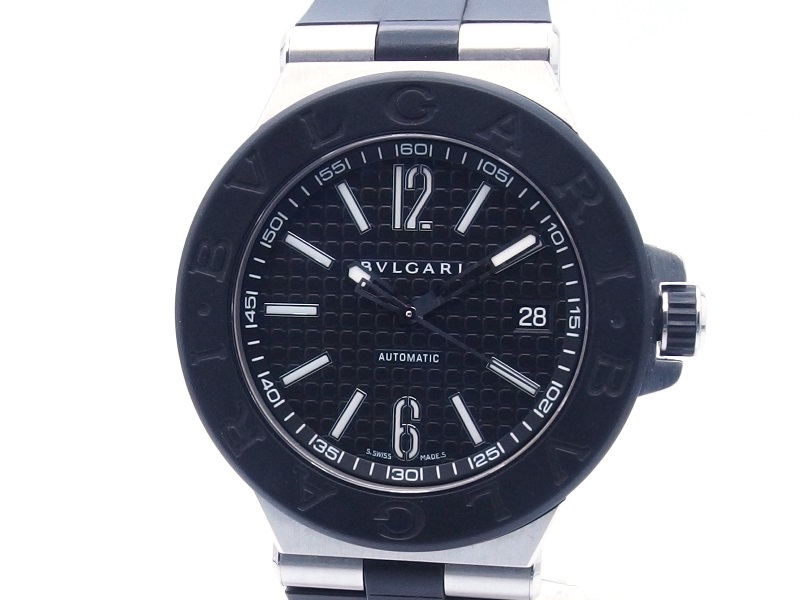【113169】BVLGARI ブルガリ  DG40BSVD ディアゴノ ブラックダイヤル SS/ラバー 自動巻き 当店オリジナルボックス 腕時計 時計 WATCH メンズ 男性 男 紳士