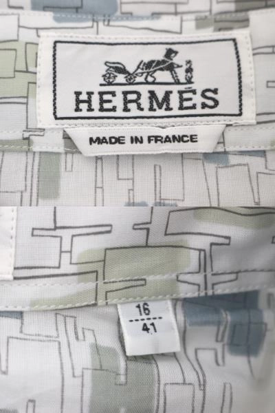 HERMES エルメス Hモチーフ Coups de Goua'H長袖シャツ メンズ16/41 マルチカラー コットン H366500HD66 2143000675118 【432】