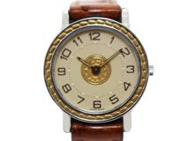 HERMES　エルメス　セリエ　ゴルードメッキ　ステンレススチール　革　アイボリー文字盤　レディース　クォーツ（2148103958311）【200】