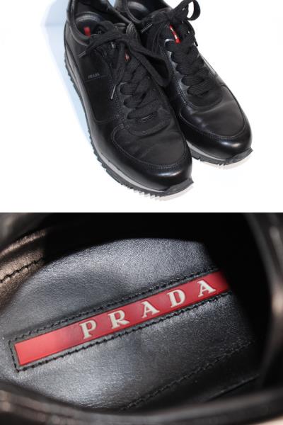 PRADA プラダ スニーカー メンズ9 約28cm ブラック レザー PRADA プラダ スニーカー メンズ9 約28cm ブラック レザー