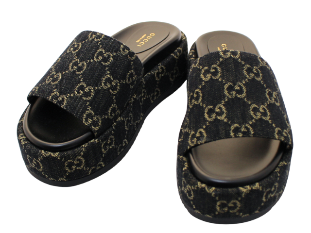 GUCCI グッチ ウィメンズ プラットフォーム スライド サンダル シルバー IMG_8860_TDO1NY6.JPG