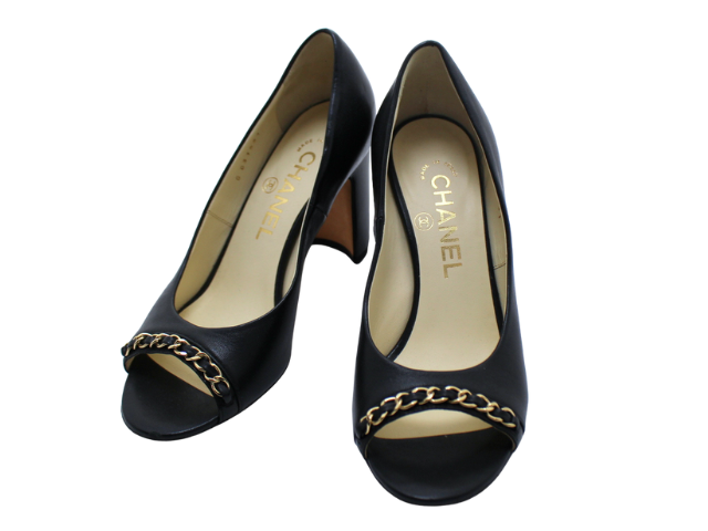 CHANEL シャネル 靴 チェーン オープントゥパンプス レディース35C(約