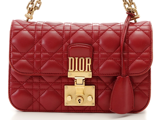 Dior ディオール　ニューロックライン　チェーンショルダー　カナージュ ラムスキン　レッド　燻ゴールド金具　【460】2120000176760