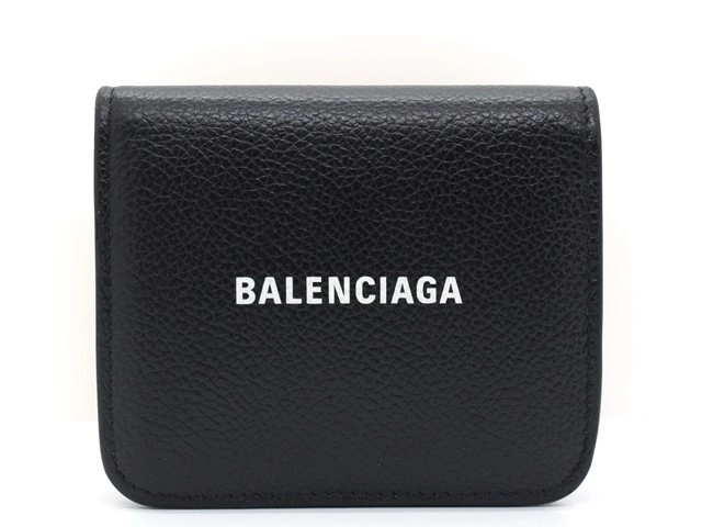 BALENCIAGA バレンシアガ 二つ折り財布 ミニ財布 ロゴ レザー ブラック