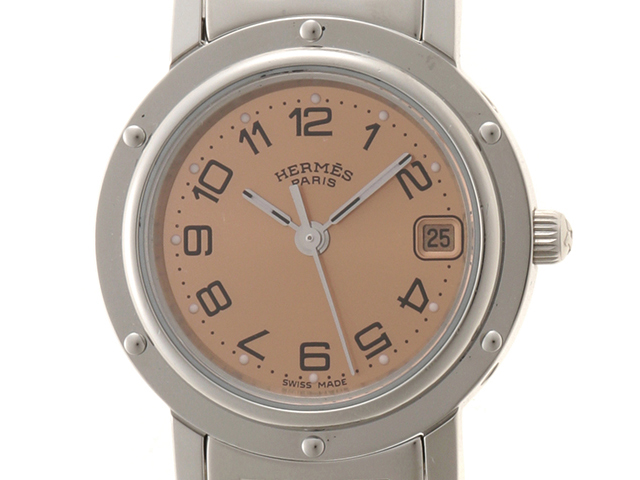 HERMES エルメス 時計 クリッパー CL4.210 ピンク文字盤