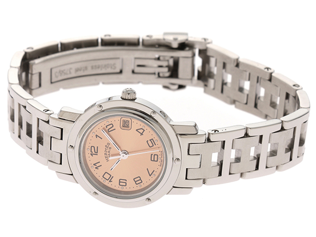HERMES エルメス 時計 クリッパー CL4.210 ピンク文字盤