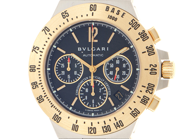 ブルガリ BVLGARI ディアゴノ AC38G クロノグラフ メンズ 腕時計 デイト ブラック 文字盤 K18YG 自動巻き Diagono VLP 90174381