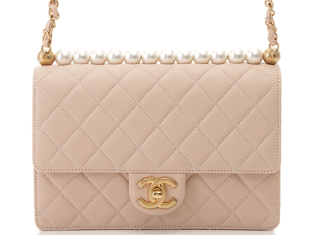 CHANEL　シャネル　バッグ　マトラッセ　パールフラップチェーンショルダー　ベージュ/GP（ゴールド金具）　ラムスキン　AS0585　 2120000200595　【432】