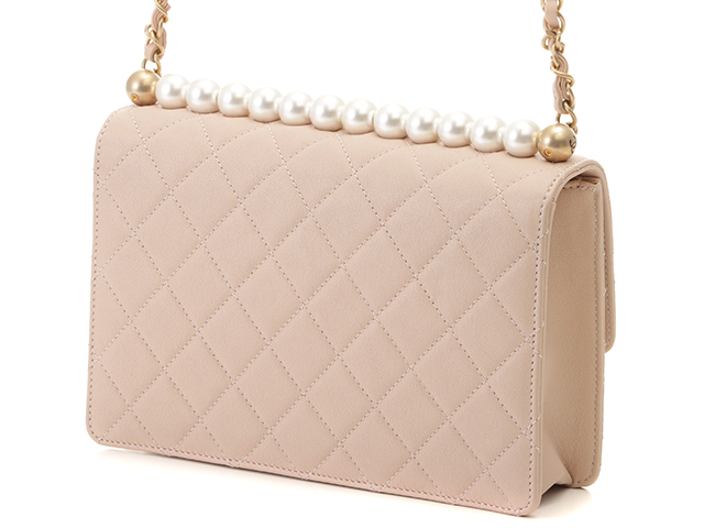 CHANEL　シャネル　バッグ　マトラッセ　パールフラップチェーンショルダー　ベージュ/GP（ゴールド金具）　ラムスキン　AS0585　 2120000200595　【432】