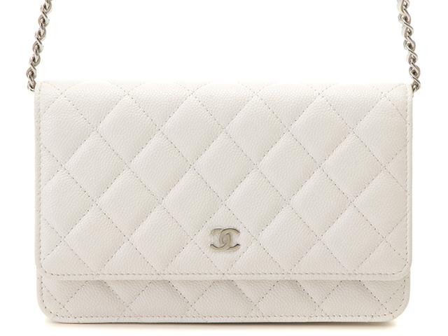 CHANEL　シャネル　マトラッセ　チェーンウォレット　AP0250　キャビア　ホワイト　シルバー金具　【431】　2120000217401