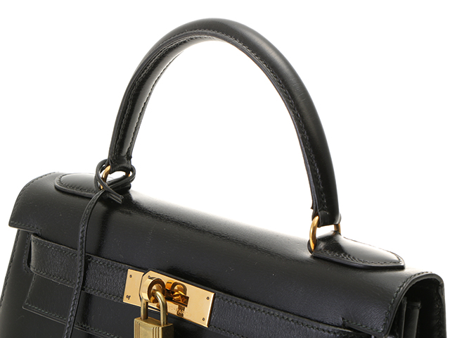 HERMES エルメス ケリー28 ボックスカーフ ブラック GP(ゴールド金具