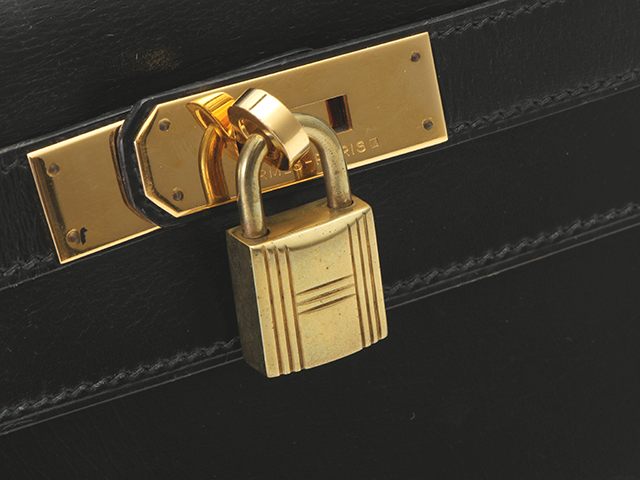 HERMES エルメス ケリー28 ボックスカーフ ブラック GP(ゴールド金具