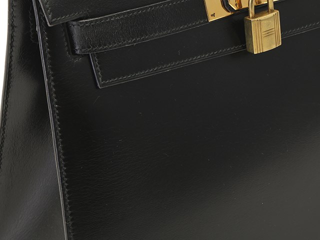 エルメス ケリー28 ボックスカーフ ブラック ゴールド金具 ○S:1989年 HERMES エルメス ケリー28 ボックスカーフ ブラック GP(ゴールド
