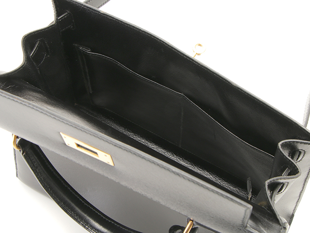 エルメス ケリー28 ボックスカーフ ブラック ゴールド金具 ○S:1989年 ケリー28 内縫い ブラック/ゴールド金具 ボックスカーフ HERMES