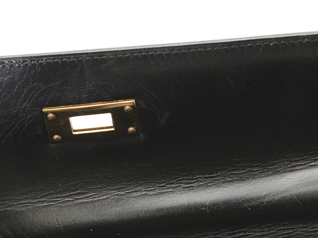 HERMES エルメス ケリー28 ボックスカーフ ブラック GP(ゴールド金具