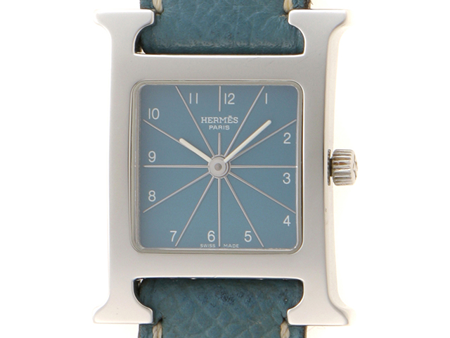 HERMES エルメス Hウォッチ HH1.210 クオーツ SS/革 ブルージーン  