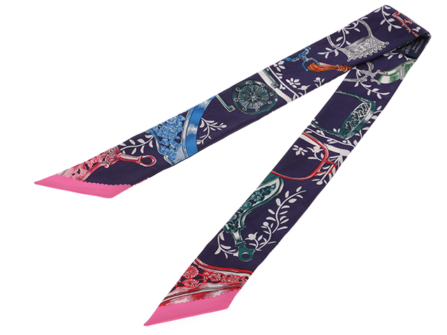 ☆HERMES☆エルメス ツイリー ネイビー＆ワイン HERMES エルメス ツイリー Etriers Remix ネイビー/マルチ シルク【432