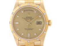 E番 1992年12月正規　ROLEX ロレックス　メンズ オートマチック　デイデイト 18308　シャンパンゴールド文字盤 8PD2BD Dベゼル バーク仕上げ K18YG【472】HK