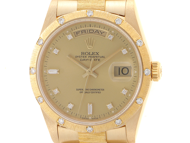 しの^ - ^ ロレックス デイデイト バークベゼル12Pダイヤ ミリヤードダイヤ文字盤