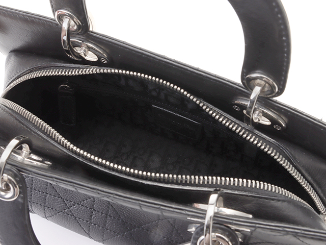 Dior ディオール レディーディオールカナージュハンドバッグ ブラック シルバー金具 レザー【434】