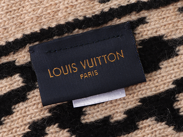 ファッション小物ルイヴィトン LOUIS VUITTON スヌード ＬＶレオグラム M74049 レオパード ヒョウ 豹柄 スパンコール マフラー ウール ブラウン