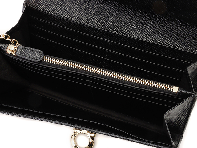 美品‼️サルヴァトーレフェラガモ 長財布 レザー ガンチーニ クリップ ブラック Salvatore Ferragamo サルヴァトーレ・フェラガモ ガンチーニ